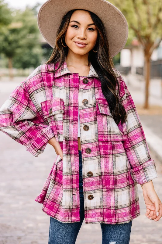 Light Layers Looking Out For You Magenta Pink Plaid Shacket