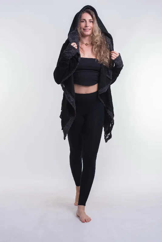 Simple Chic Hooded Shawl Cardigan in Black