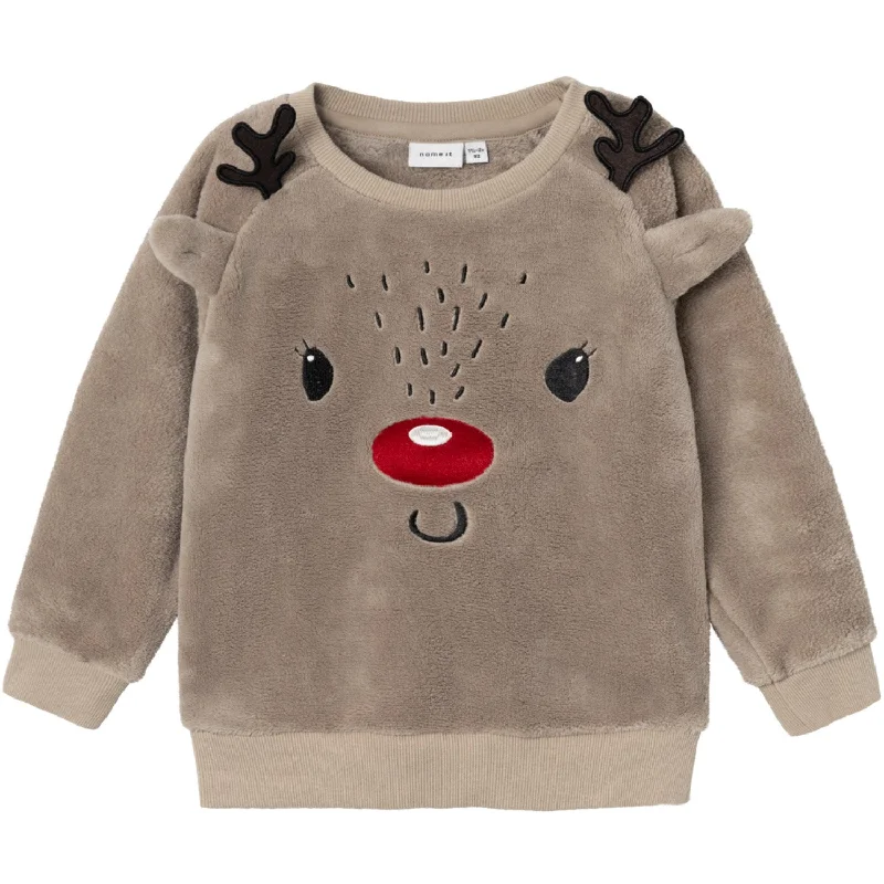 Cozy Lifestyle Name It Weathered Teak Reindeer Teddy Sweatshirt