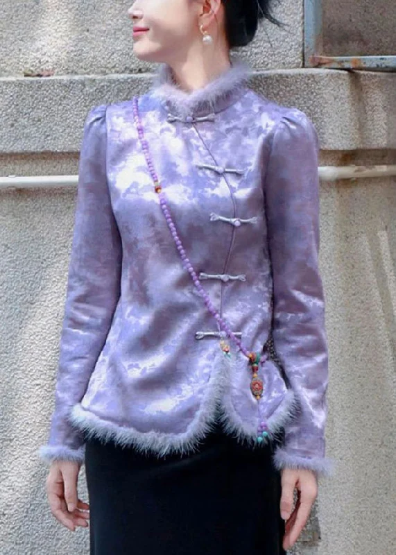 Relaxed Weekend Wear New Purple Button Patchwork Thick Coats Spring