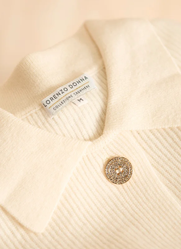 Sporty Wear Women's Marchesa Button Cardigan Knitted Cashmere Sweater in Ivory