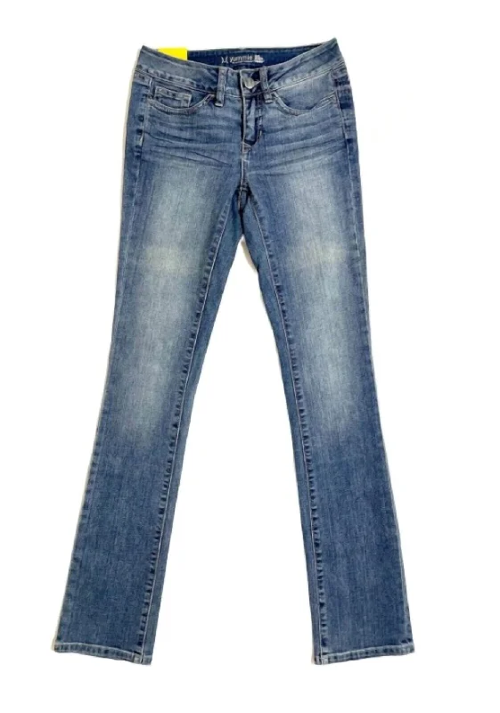 Casual Comfort Women's Mid Rise Straight Leg Vintage Skinny Jeans In Blue
