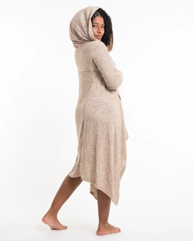 Stylish Casuals Ultra Long Hooded Sweater in Cream