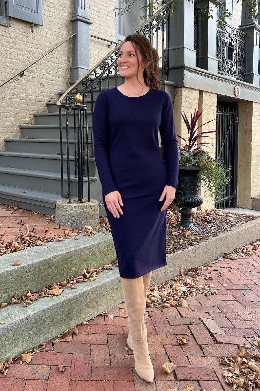 Easy Comfort Style THE QUINN EVERYDAY SCOOP NECK SWEATER DRESS IN NAVY (FINAL SALE)