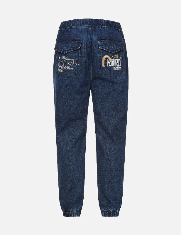 Comfortable Tops Cast Shadow Effect Logo Embroidered Cropped Straight Fit Jeans