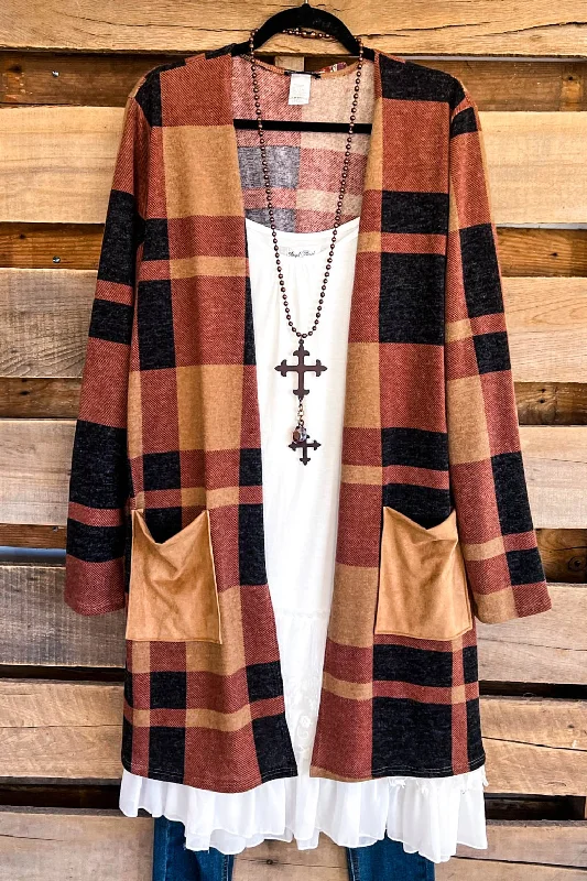 Comfortable Lounge Wear Remember When Cardigan - Mocha/Burgundy .