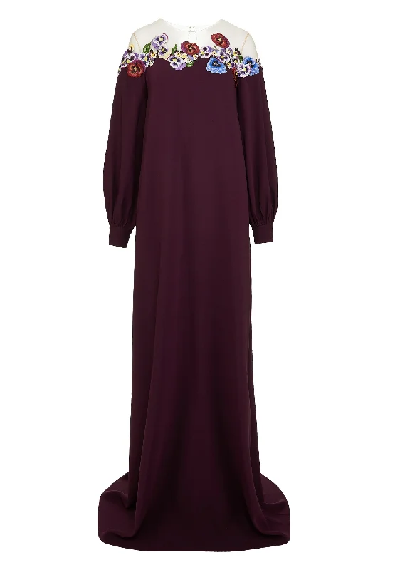 Fashion Comfort Appliqued Tulle-trimmed Silk-blend Crepe Gown