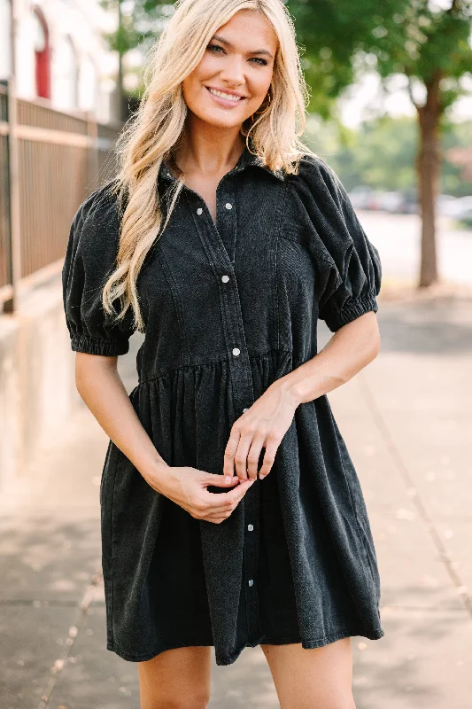 Breathable Style Well Known Black Denim Babydoll Dress
