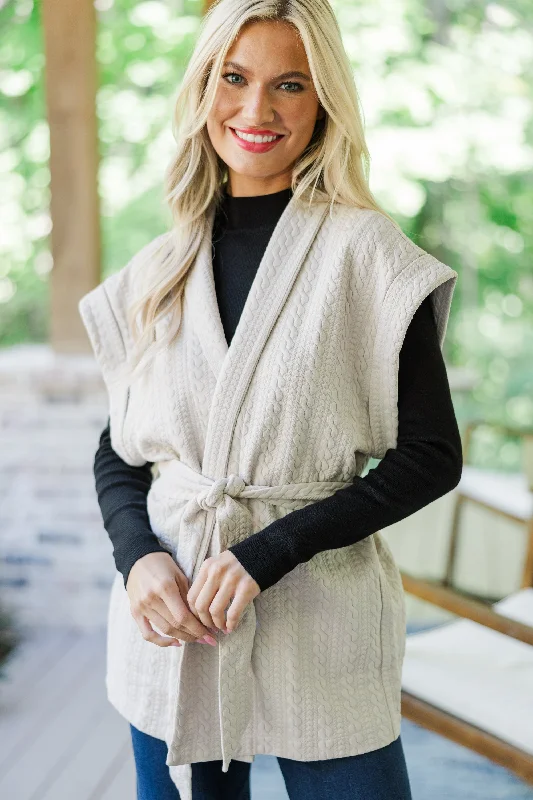Easy Chic Wear Can't Leave You Cream Textured Vest Jacket