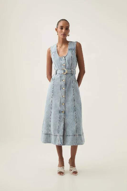 Cozy Fashions Aura Denim Midi Dress
