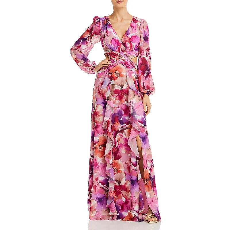 Timeless Style Aqua Womens Chiffon Floral Maxi Dress