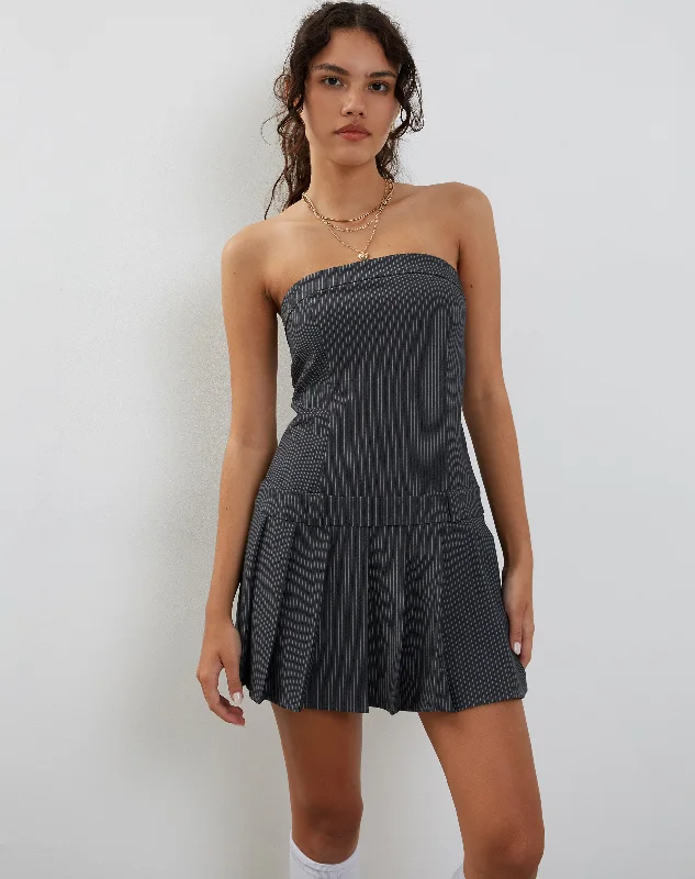 Relaxed Fits Payoda Mini Dress in Pinstripe Grey