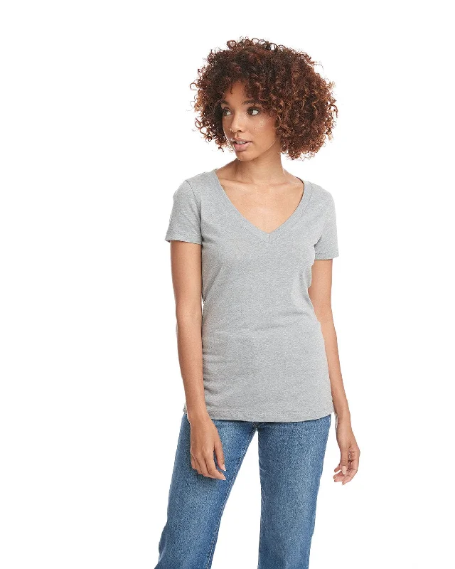 Cozy Outerwear Next Level Ladies CVC Deep V-Neck Tee | Dark Hthr Gray