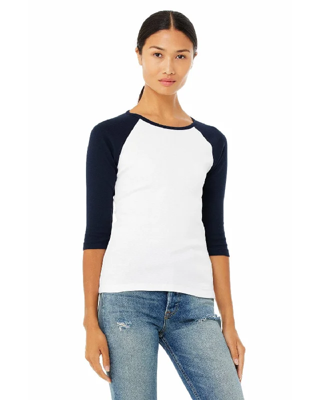 Cozy Knits Bella+Canvas Ladies Baseball Tee | White/ Navy