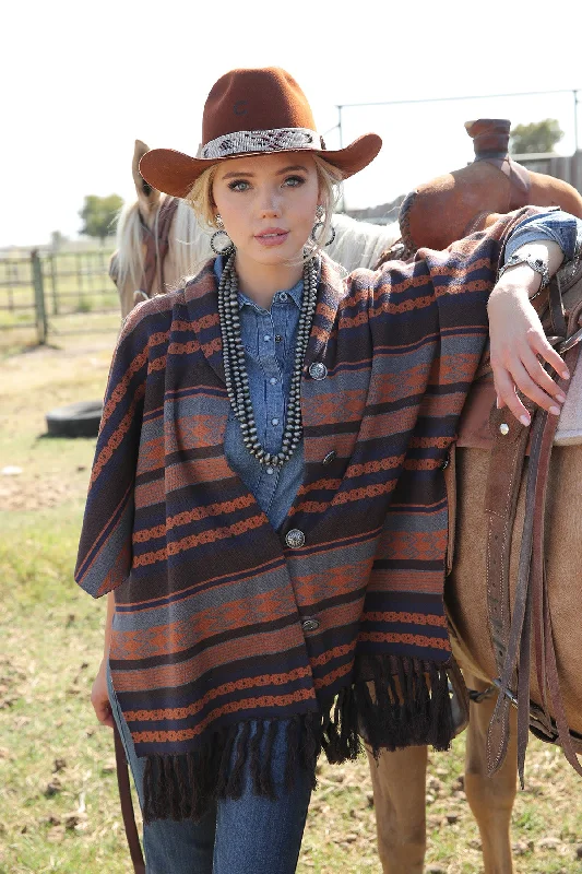 Cozy Fashion Trends Women's Knit Poncho with Fringe
