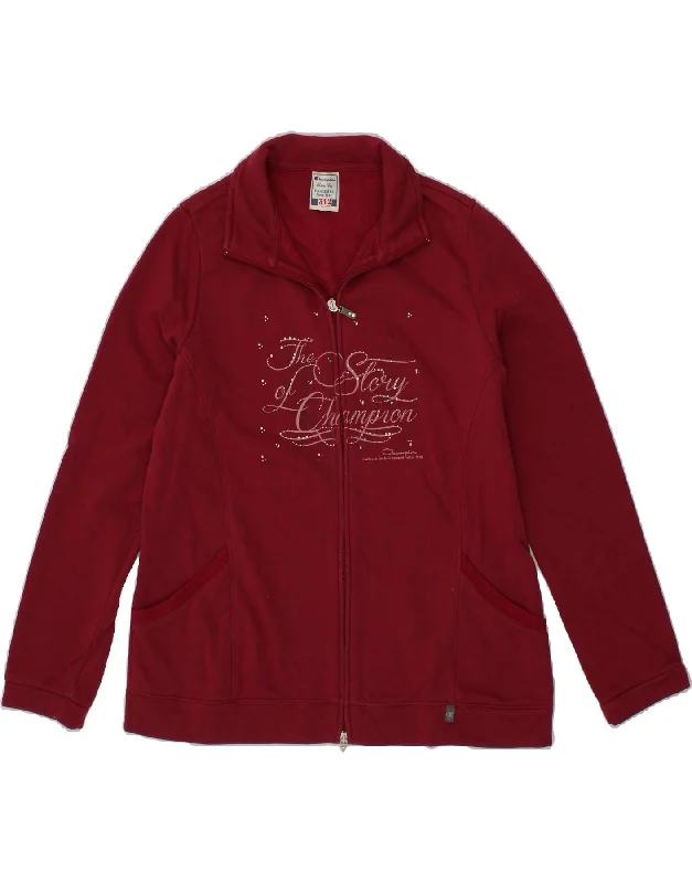 Breezy Comfort CHAMPION Womens Graphic Tracksuit Top Jacket UK 14 Large Burgundy Cotton Breezy Comfort CHAMPION Womens Graphic Tracksuit Top Jacket UK 14 Large Burgundy Cotton