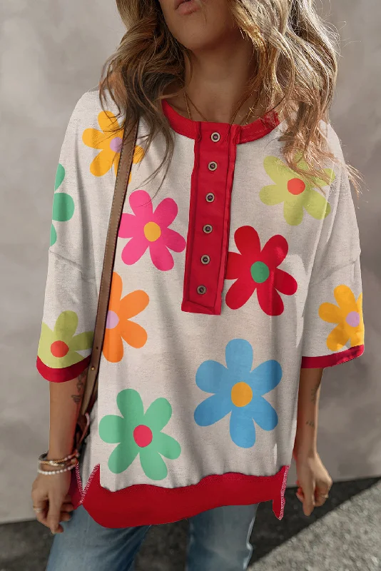 Trendy Dresses Contrast Trim Printed Round Neck Half Sleeve T-Shirt