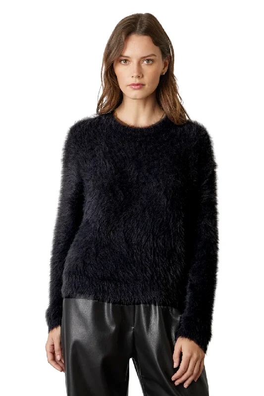 Timeless Style Ray Feather Yarn Sweater - Black