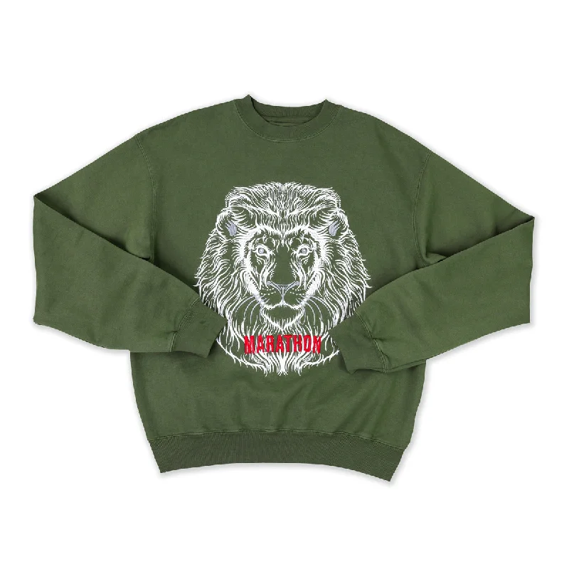 Easy Chic Respect Lion Crewneck - Olive