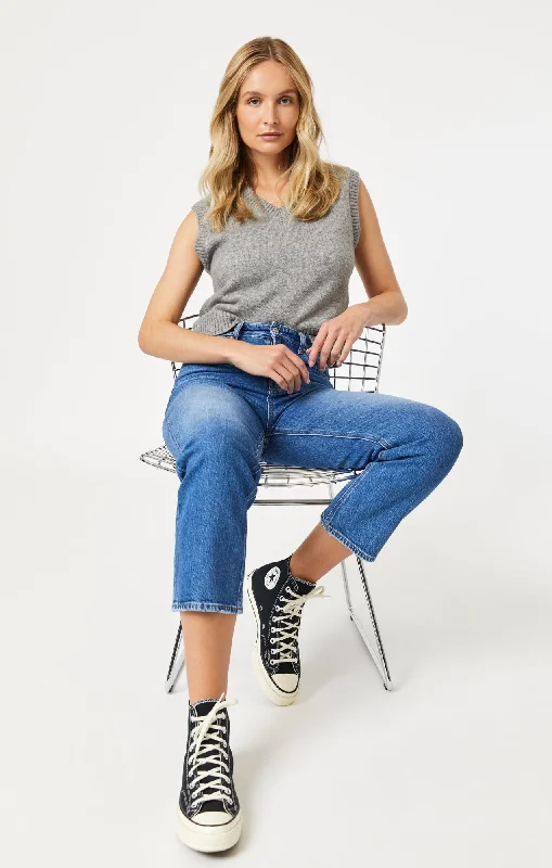Trendy Comfort Wear SAVANNAH STRAIGHT LEG IN MID BRUSHED RECYCLED BLUE