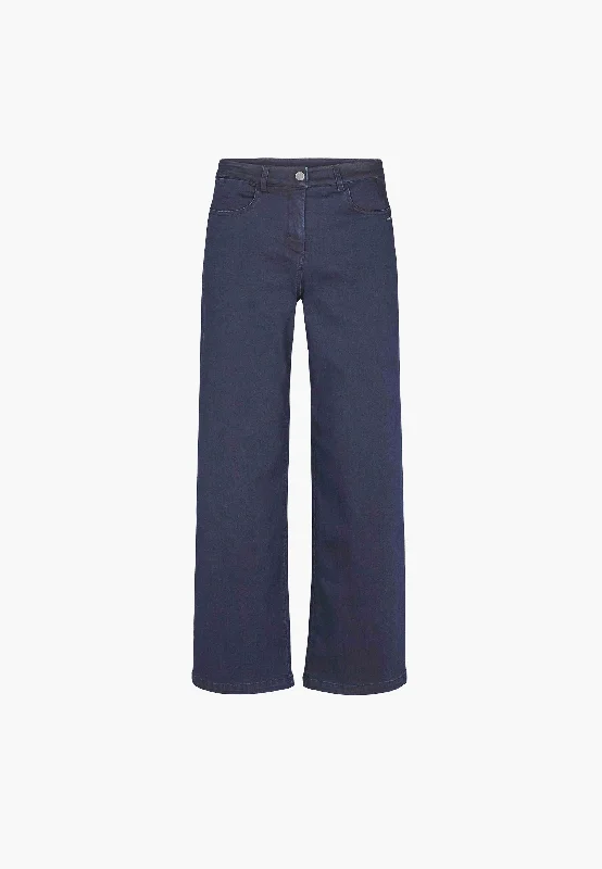 Soft Fabric Looks Serene 5-pocket Loose - Medium Length - Dark Blue Denim