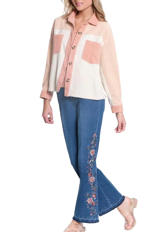 Comfortable Sweaters Zip Front Embellished Detail Boot Cut Jean In Medium Indigo