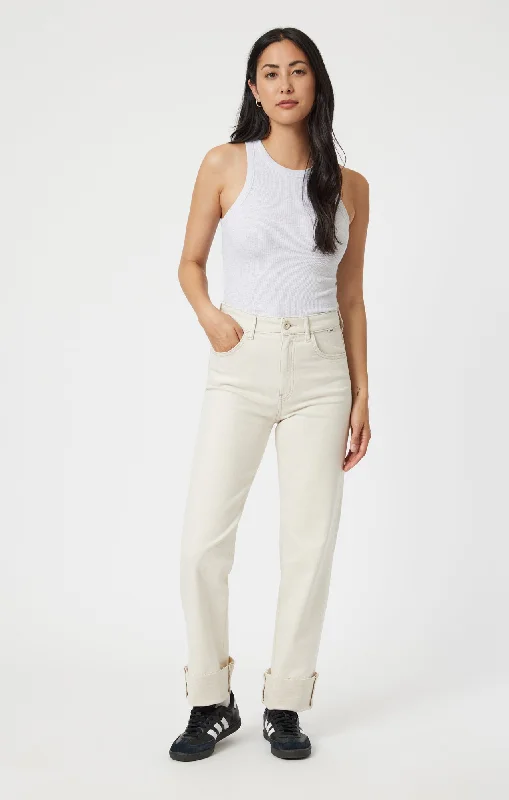 Effortless Looks SAVANNAH CUFFED STRAIGHT LEG IN NATURAL ECRU DENIM