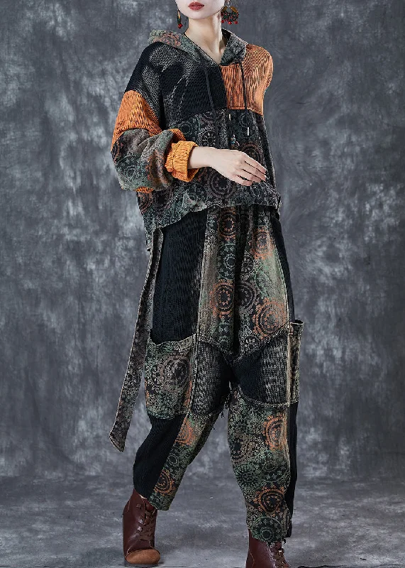 Everyday Outfits Original Design Black Print Patchwork Denims Two Pieces Set Fall