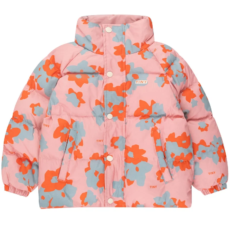 Sporty Comfort Flowers Short Padded Jacket in Peach by Tinycottons