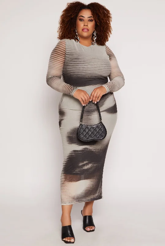 Relaxed Weekend Wear Plus Size Almost Famous Mesh Face Graphic Dress