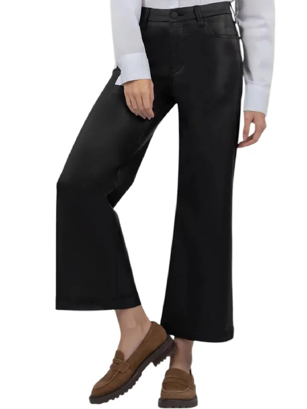Classic Comfort Meg Coated High Rise Wide Leg Pants In Black