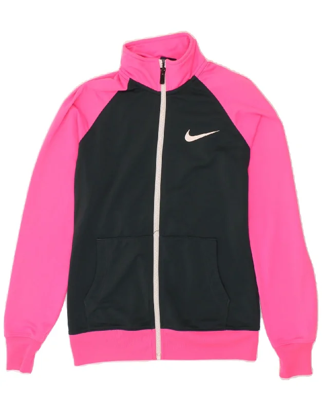 Casual Ease NIKE Womens Tracksuit Top Jacket UK 10 Small Pink Colourblock Polyester