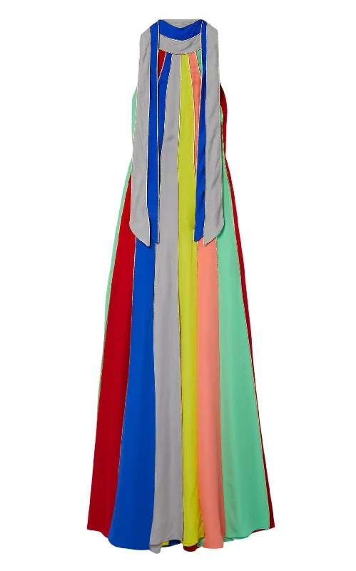 Sporty Wear Silk Striped Halter Neck Grown