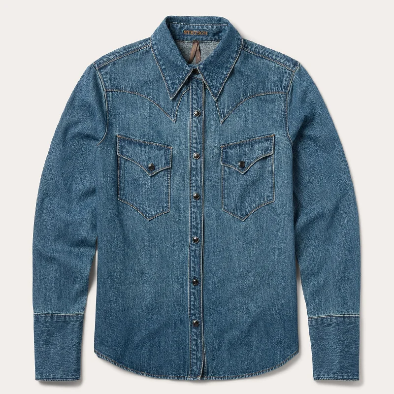 Fashion Comfort Chocolate Snap Western Denim Shirt