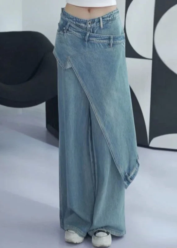 Cozy Essentials New Blue Asymmetrical High Waist Denim Pants Summer