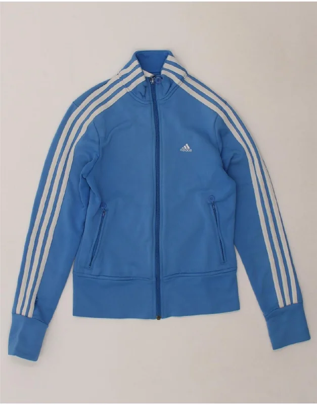 Smart Comfort Wear ADIDAS Womens Tracksuit Top Jacket UK 10 Small Blue Polyester