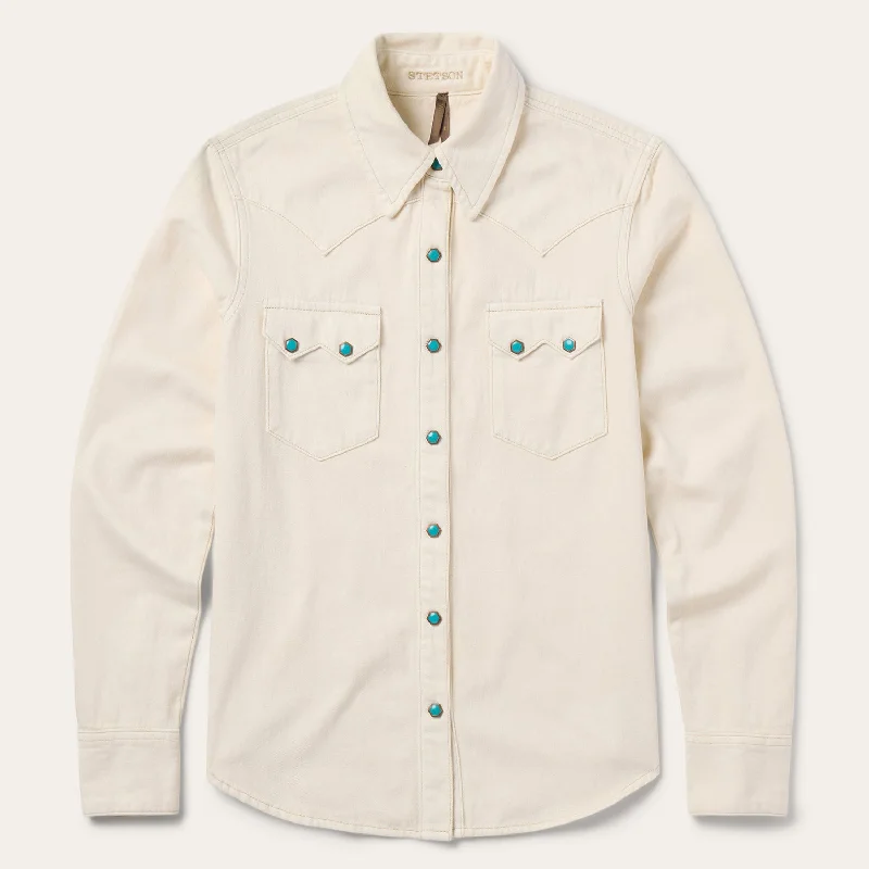 Soft Wearables Turquoise Snap Western Denim Shirt