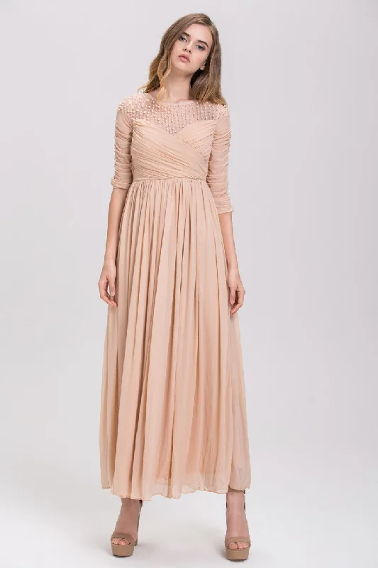 Weekend Comfort Champagne Pearl Evening Maxi Dress