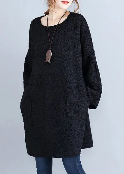 Comfortable Fitwear winter thick warm black corduroy dresses plus size casual long sleeve sweater dress Comfortable Fitwear winter thick warm black corduroy dresses plus size casual long sleeve sweater dress
