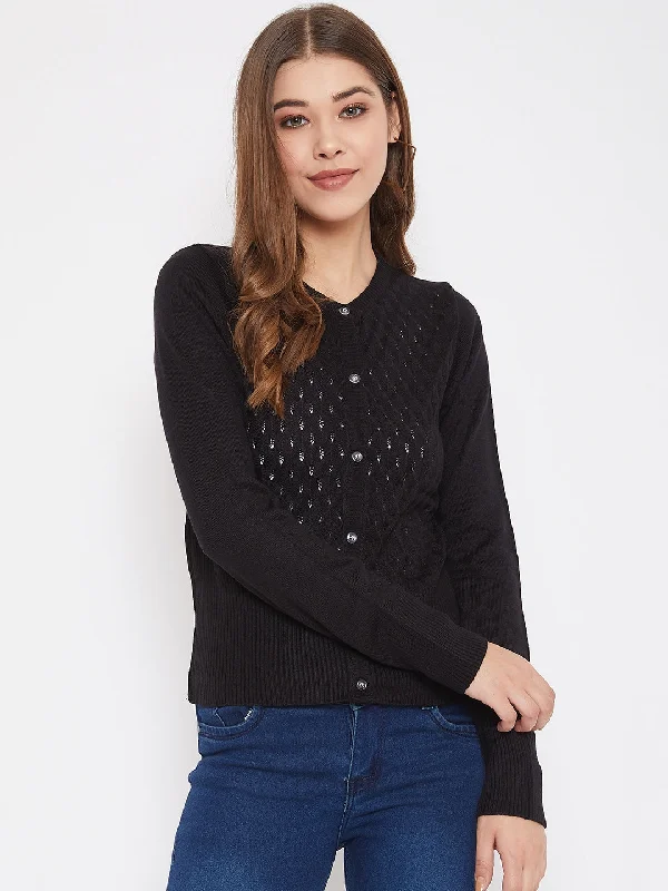 Cozy Apparel JUMP USA Women Black Henley Neck Sweaters