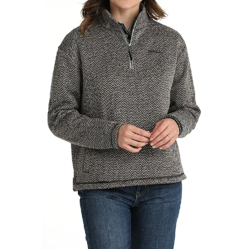 Soft Feel Cinch Women's Grey Herringbone 1/4 Zip Pullover