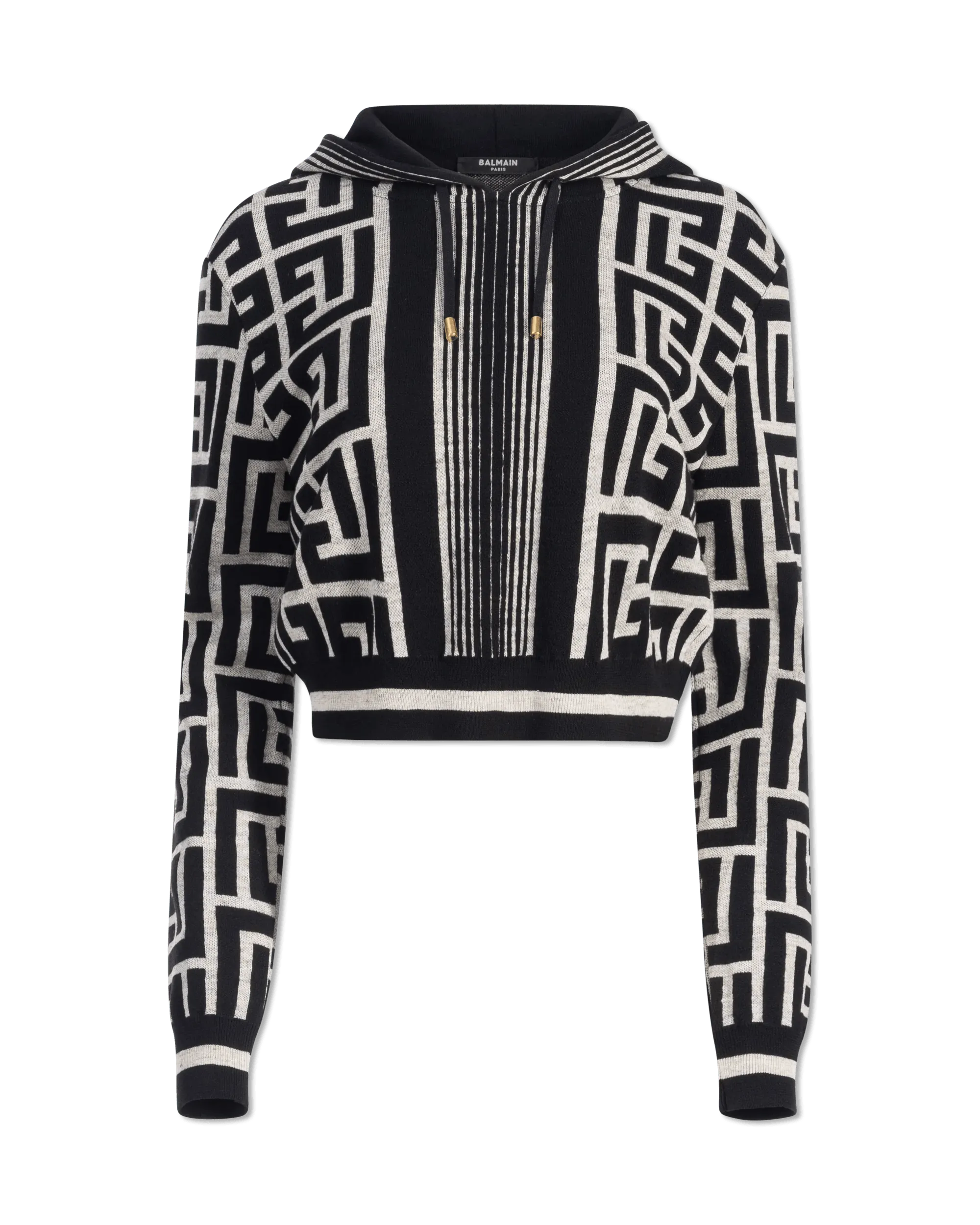 Soft Fabric Looks Maxi Monogram Cropped Knit Hoodie
