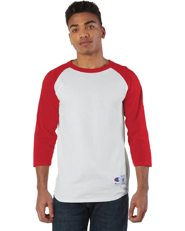 Comfortable Sweaters Champion Cotton Raglan Baseball Jersey | White/ Scarlet