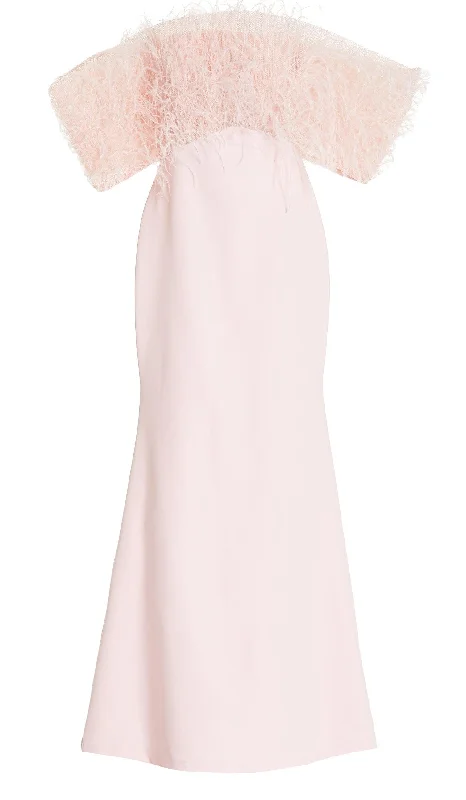 Casual Ease Feather Trim Off-The-Shoulder Gown