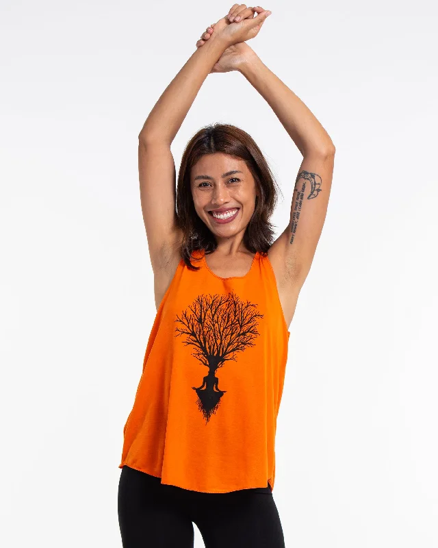 Timeless Style Womens Meditation Tree Tank Top in Orange