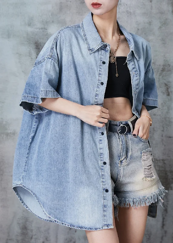 Warm Wear Modern Light Blue Oversized Denim Shirt Top Summer