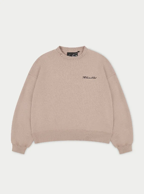 Comfortable Fashion Looks COUTURE SCRIPT PUFF SLEEVE CREW - BEIGE