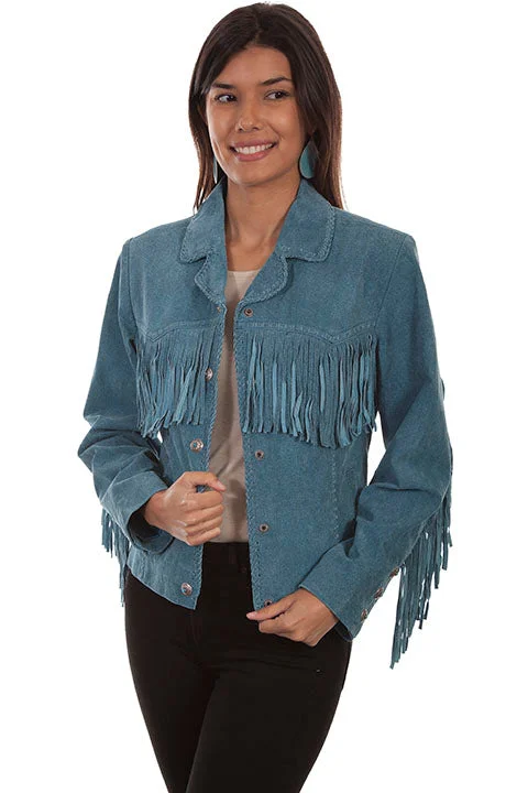Comfortable Chic Women's Blue Suede Fringe Jacket
