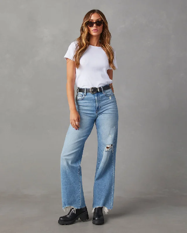 Breathable Style Lohan High Rise Distressed Wide Leg Jeans