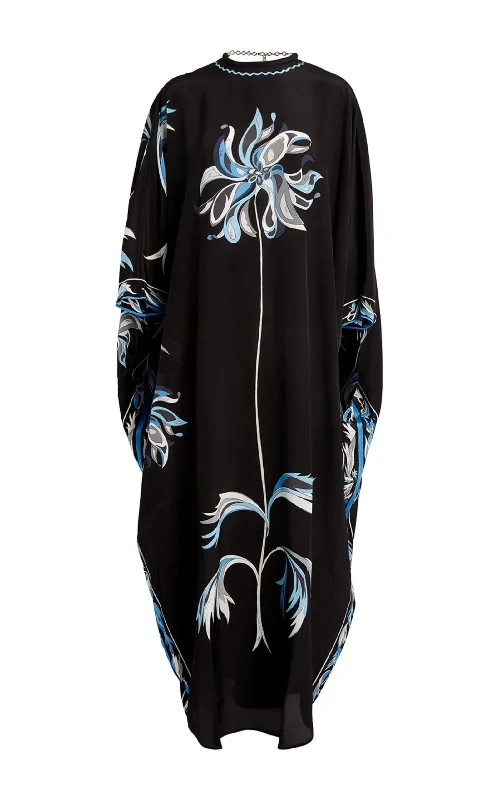 Elegant Casuals Silk Dalia Print Kaftan